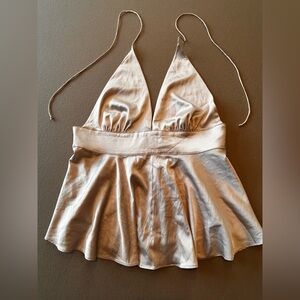 NWT South Moon Under Abbeline Champagne Silky Plunge Halter Top Size Large